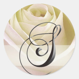 Redonda Monograma Pegatina inicial del Rosa de novia blanc