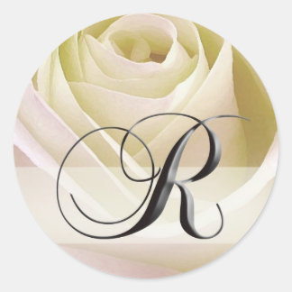 Redonda Monograma Rosa de Novias Blancas Pegatina inicial 