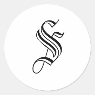 Redonda Monograma S Pegatina Inglés Blanco Negro Antiguo I