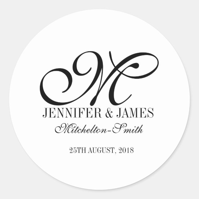 Redonda Monograma simple boda cualquier pegatina de color  (Anverso)