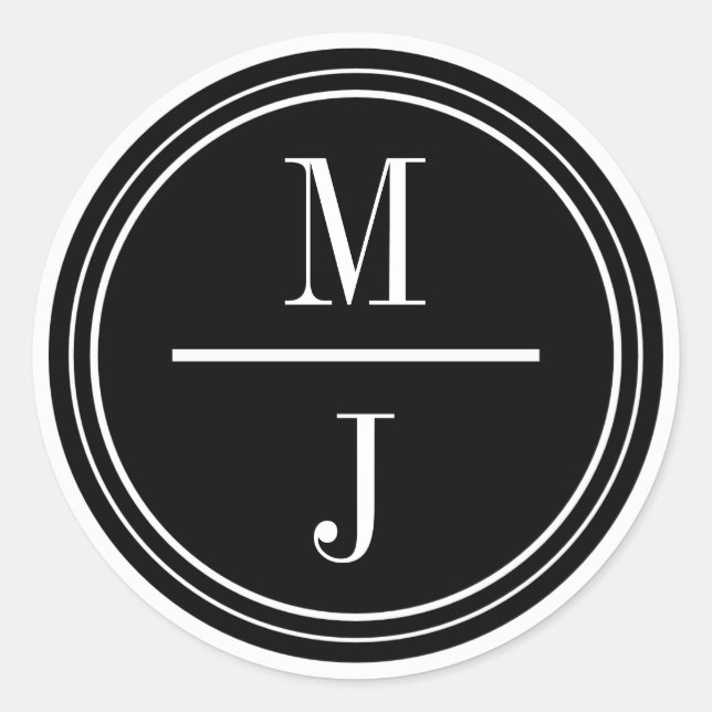 Redonda Monograma simple y elegante Pegatina de la boda (Anverso)