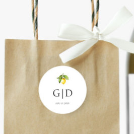 Redonda Monogramas de Limón Amarillo para Boda Pegatina Re