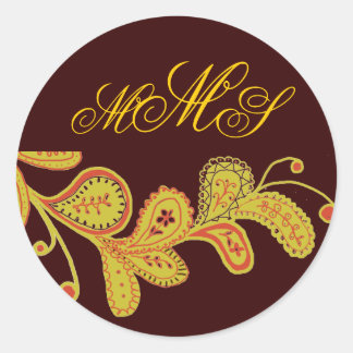 Redonda Monogramed Paisley Chocolate Brown Pegatina