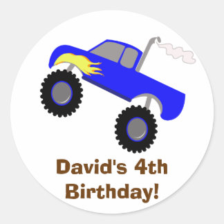 Redonda Monster Truck Birthday Pegatina Personalizado
