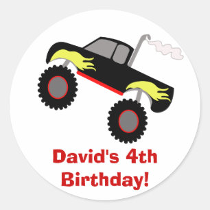 Redonda Monster Truck Birthday Pegatina Personalizado