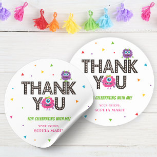 Redonda Monstruo Rosa Gracias Pegatina