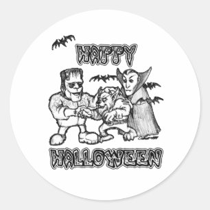 Redonda Monstruos divertidos - Feliz Pegatina de Halloween