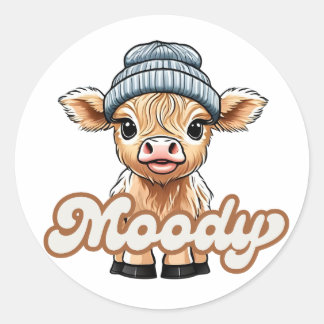 Redonda Moody Highland Cow Classic Round Pegatina