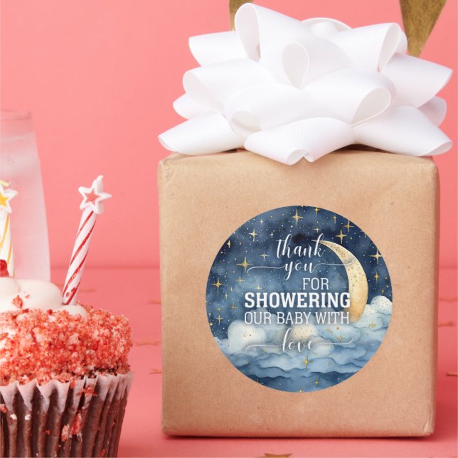 Redonda Moon Stars Starry Night Pegatina de Baby Shower (Fiesta)