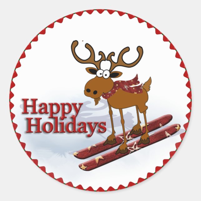 Redonda Moose Ski Pegatina (Anverso)