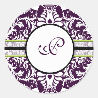 Redonda Morado Damasco Pegatina inicial Letra P Boda