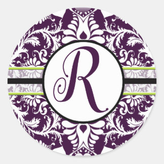 Redonda Morado Damasco Pegatina inicial Letra Q Boda