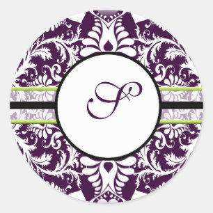 Redonda Morado Damasco Pegatina inicial Letra S Boda