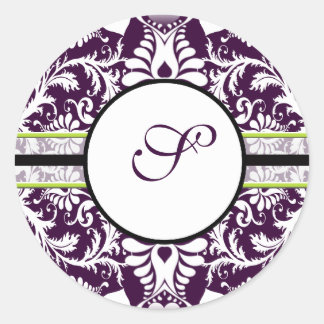 Redonda Morado Damasco Pegatina inicial Letra S Boda