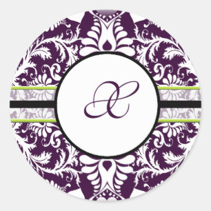 Redonda Morado Damasco Pegatina inicial letra X Boda