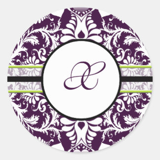 Redonda Morado Damasco Pegatina inicial letra X Boda