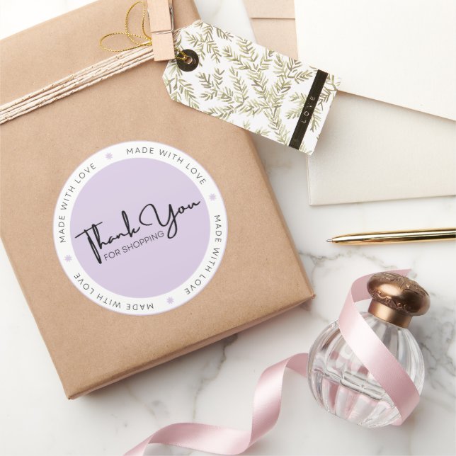 Redonda Morado y blanco moderno Gracias Pegatina (Regalar)