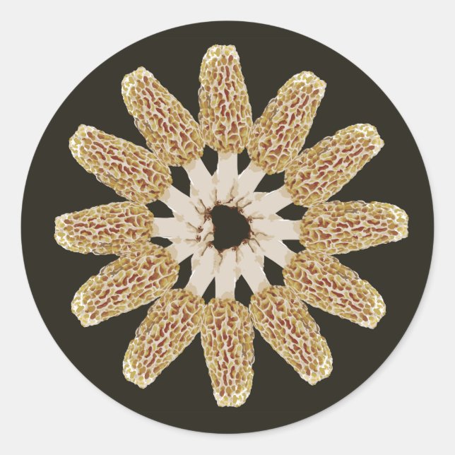 Redonda Morel amarillo Mandala Pegatina Morchella esculent (Anverso)