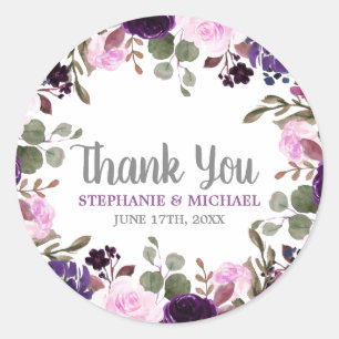 Redonda Morple Lavender Floral Boho Gracias pegatina