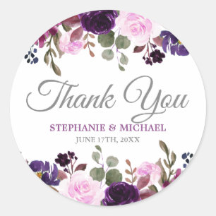 Redonda Morple Lavender Floral Boho Gracias pegatina