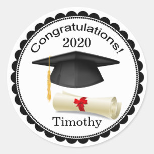 Redonda Mortero negro, diploma Su nombre Pegatina de gradu