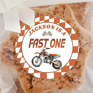 Redonda Motor Dirt Bike Fast One Birthday Pegatina