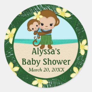 Redonda MUCHACHO hawaiano del pegatina #2 de Baby Shower