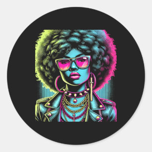 Redonda Mujer negra con un gran Pegatina afro