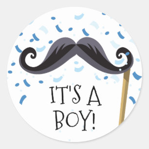 Redonda Mustache It's a boy Favor Pegatina