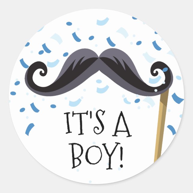 Redonda Mustache It's a boy Favor Pegatina (Anverso)