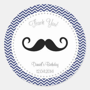 Redonda Mustache Nacimiento Pegatina Marina Azul