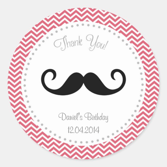 Redonda Mustache Pegatina de cumpleaños Chevron (Anverso)