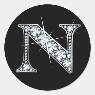 Redonda "N" Pegatina de Diamond Bling