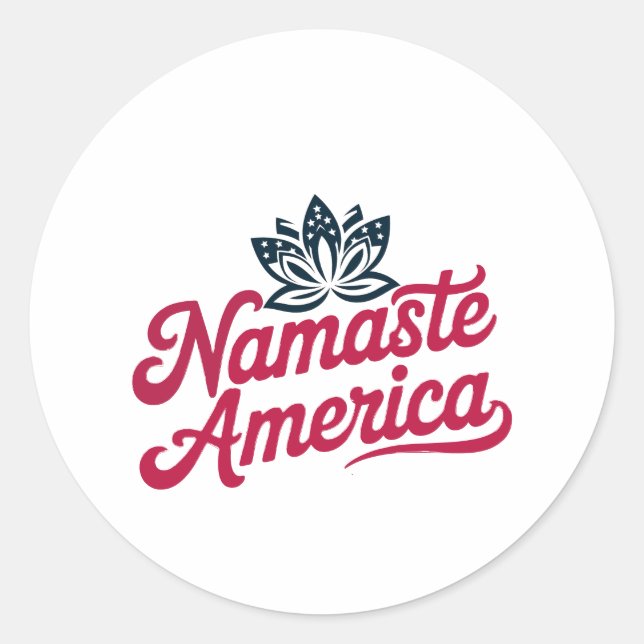 Redonda Namaste America Lotus Patriotic Pegatina (Anverso)
