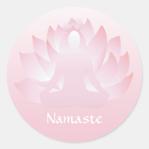 Redonda Namaste Yoga Lotus Pose Flower Pink Pegatina