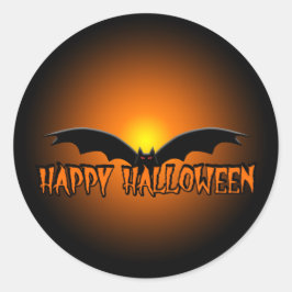 Redonda Naranja Black Happy Halloween Bat Pegatina