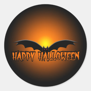 Redonda Naranja Black Happy Halloween Bat Pegatina