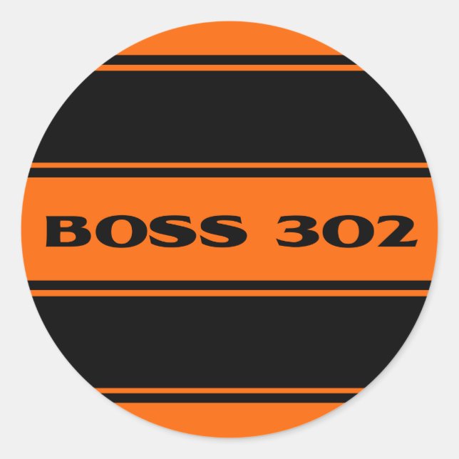 Redonda Naranja Black Race Stripes Boss 302 Motor Pegatina (Anverso)