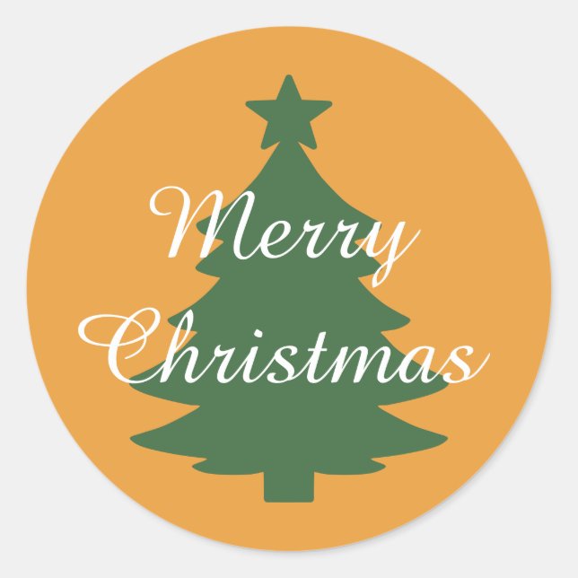 Redonda Naranja Dorado tradicional Feliz Pegatina navideño (Anverso)