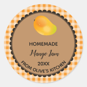Redonda Naranja editable Gingham Mango Jam Label Pegatina