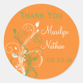 Redonda Naranja Floral blanca verde 1,5" Boda Pegatina