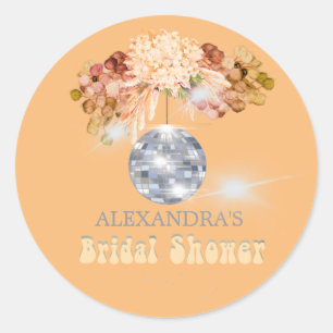 Redonda Naranja floral Disco Ball Bridal Shower Pegatina