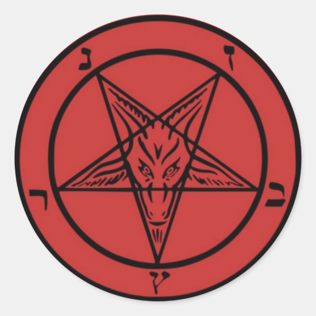 Redonda naranja pegatina Baphomet (Anverso)