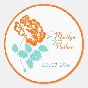 Redonda Naranja Peony con Pegatina turquesa y blanco de 1,
