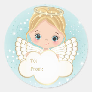 Redonda Natividad Cute Angel Holding Pegatina en la nube