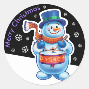Redonda Navidades a medianoche pegatina Snowman tamboriler