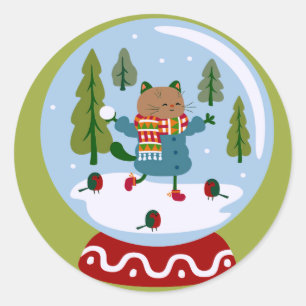 Redonda Navidades adoran Pegatina de glóbulos de nieve de 