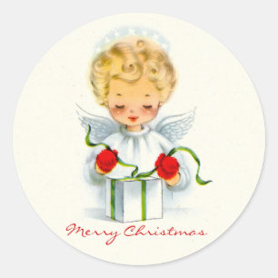 Redonda Navidades Angel Wrapping Gift Pegatina
