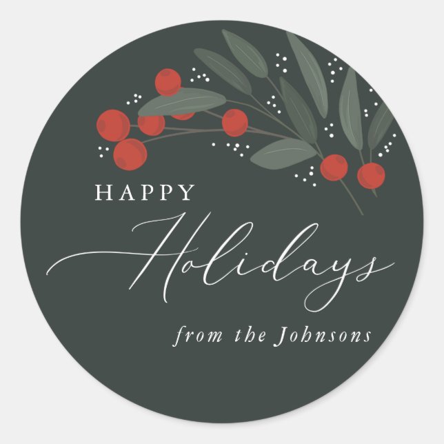 Redonda Navidades Berries Pegatina (Anverso)