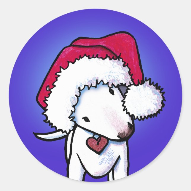 Redonda Navidades Bull Terrier KiniArt Pegatina (Anverso)
